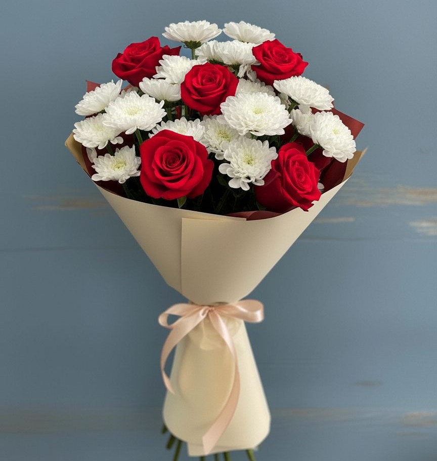 Букет цветов из: Розы и Хризантемы в Серноводском