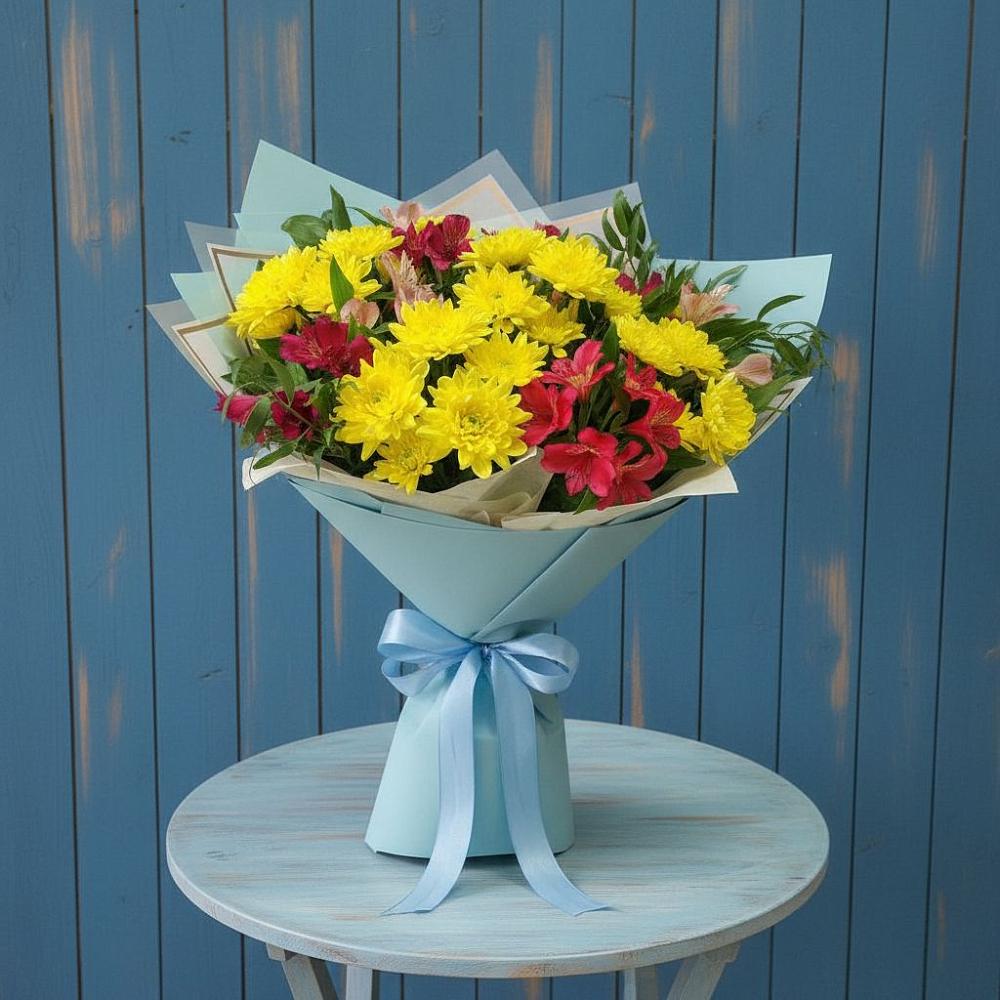 Букет цветов из: Альстромерии и Хризантемы в Серноводском