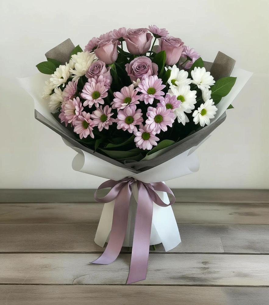 Букет цветов из: Хризантемы и Розы в Серноводском