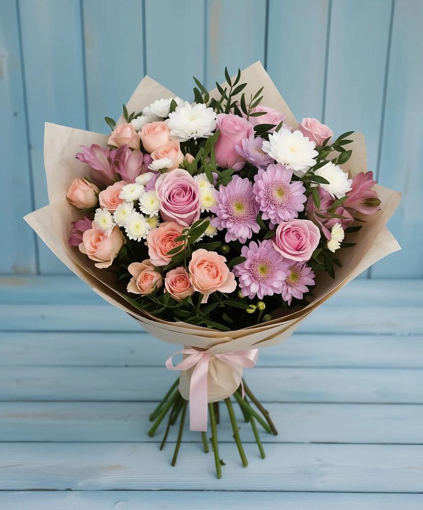 Букет цветов из: Хризантемы, Розы и Альстромерии в Серноводском