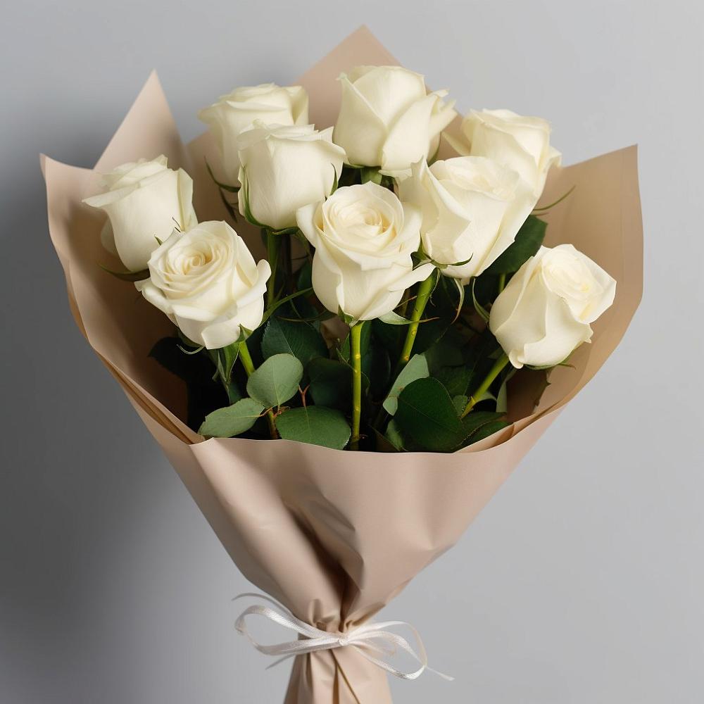 Букет 9 Белых роз Эдлесс Лав в Серноводском