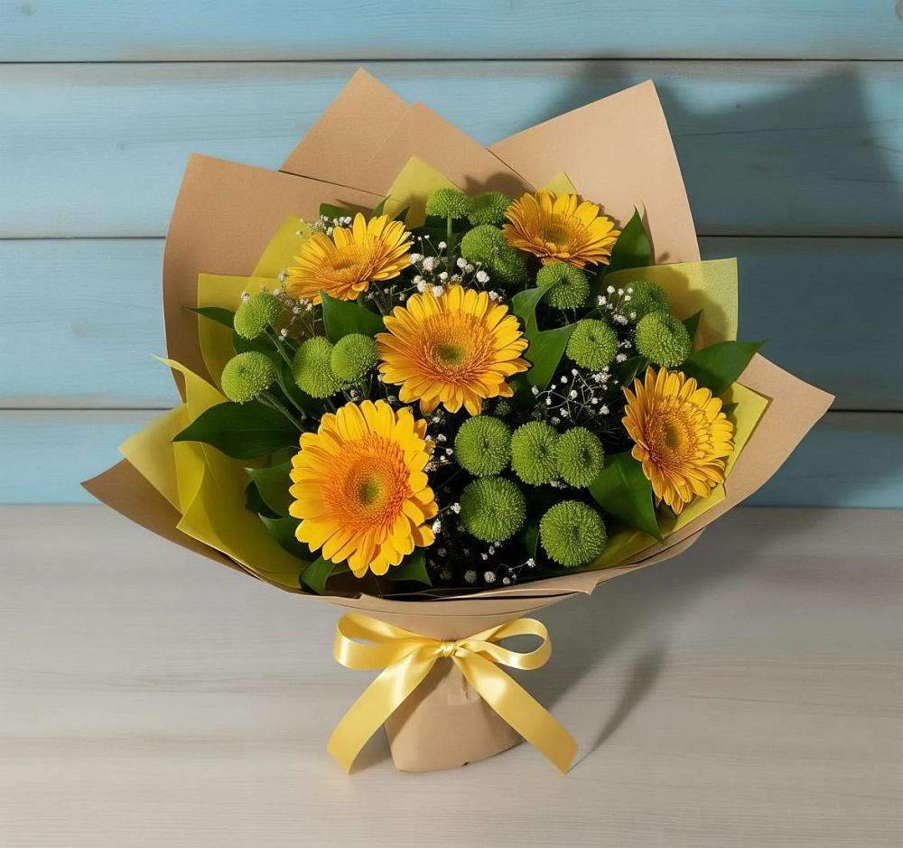 Букет цветов из: Герберы и Хризантемы в Серноводском