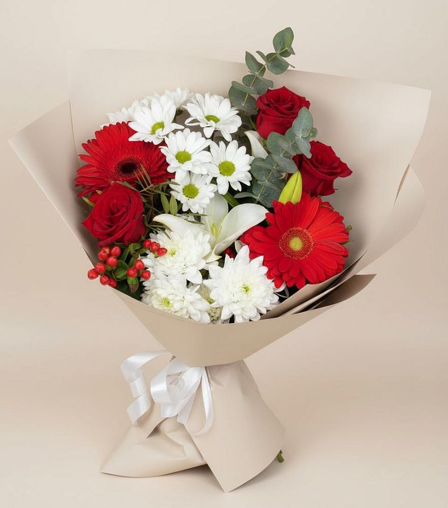 Букет цветов из: Розы, Хризантемы, Герберы и Лилии в Серноводском