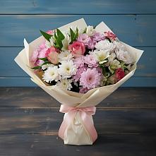 Букет цветов из:  Хризантемы, Альстромерии и Розы #REPLACE_PRED# Серноводском