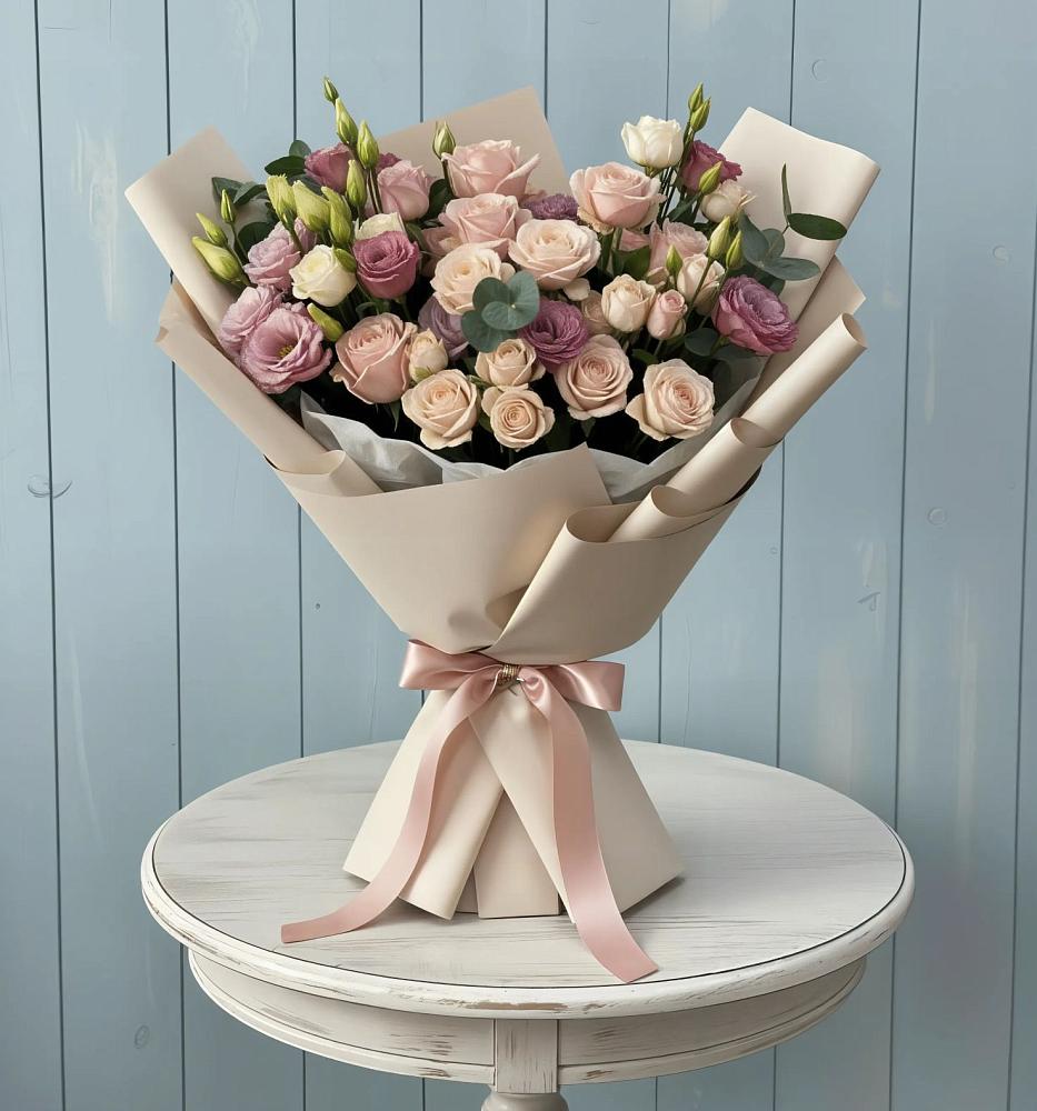 Букет цветов из: Розы и Лизиантусы в Серноводском