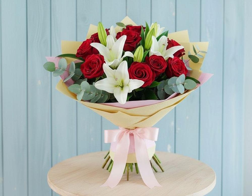 Букет цветов из: Лилии и Розы в Серноводском